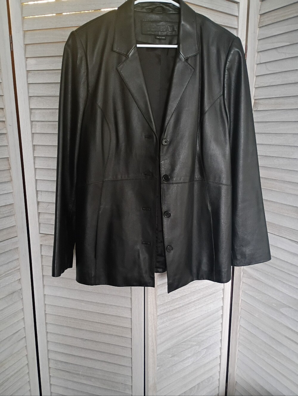TRIBAL Brand Women's Size 14 Black Leather Button-Front Blazer Jacket READ DESCR